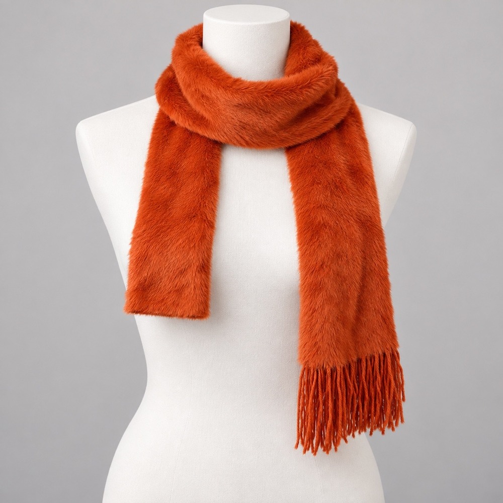 Orange Eyelash Faux Fur Scarf Fringe Fuzzy Boho Eclectic Winter Statement Wrap